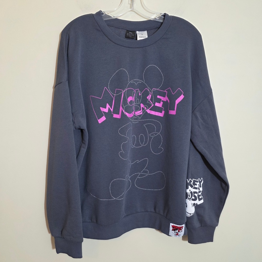 Disney Mickey Mouse Sweatshirt Slate Grey Studded Graphic Pullover Womens size L